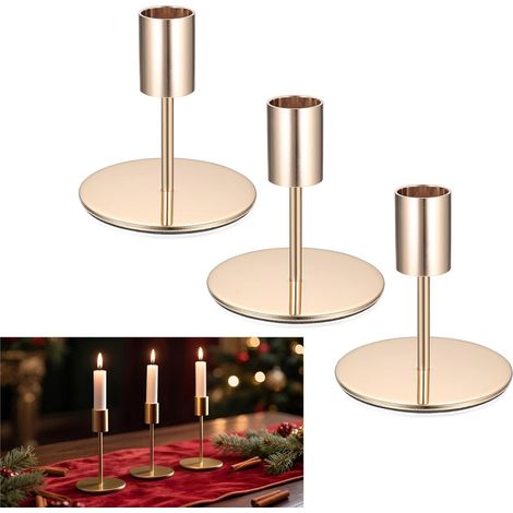 Lot de 3 bougeoirs dorés rétro, 8,5 cm, pour déco table mariage, Noël, anniversaire. (1/5)