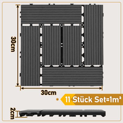 Wolketon WPC Terrassenfliesen, 30x30 cm, 55er Spar Set für 5m², für Garten Balkon Bodenbelag mit Drainage und Klicksystem (1/4)