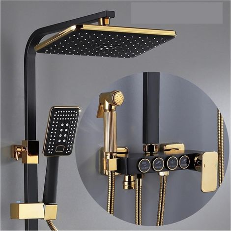 Ensemble de douche mitigeur thermostatique intelli Système de douche thermostatique salle de bain LED ensemble de douche numérique intelligent montage mural robinets de bain à tête carrée mitigeur cha (1/5)