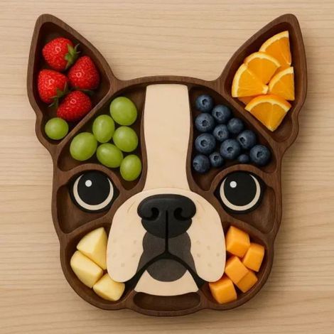 1 plateau en bois bouledogue, forme animale stylée, décoration intérieure originale, idée cadeau Noël