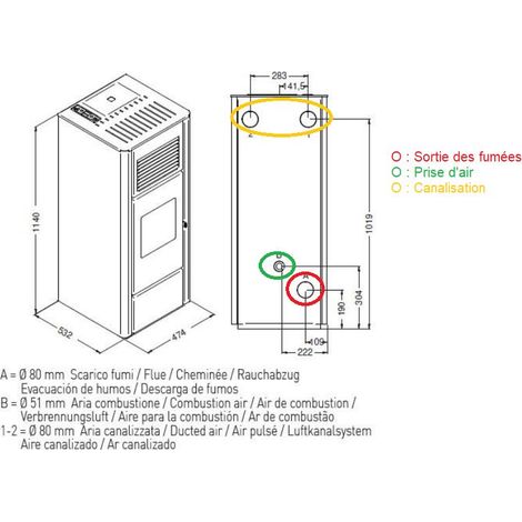 Poêle à granulés double canalisation - PUNTO FUOCO Agata 14 kW  Noir