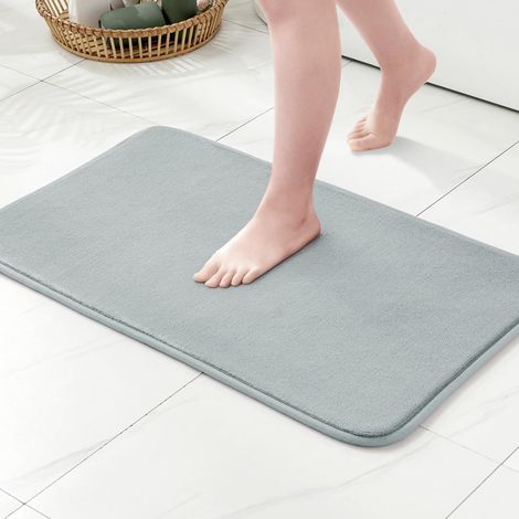 Tapis de Bain Antidérapant en Mousse à Mémoire Gris Clair 60x90cm (1/5)
