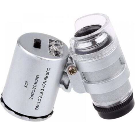 Mini UV LED 60x Jewelry Loupe, 60x High Definition LED Banknote Detector, with Lightweight and Portable Mini Microscope (1/4)