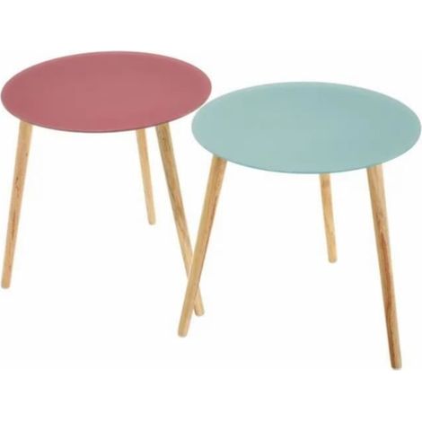Set de 2 tables basses en verre coloris rose-bleu clair- Longueur 40 x Profondeur 40 x Hauteur 40 cm (1/4)