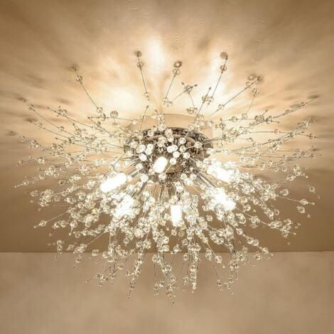 GROOFOO Lustres en Cristal Modernes Plafonnier,Lustre Feux d'artifice,Plafonniers en Cristaux K9 Doré,Éclairage Encastré,6 G9,Lampes Dorées pour Salon,Chambre,Salle à Manger,Couloir (1/4)
