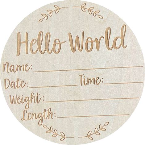 5,9 po panneau rond en bois de tilleul pour annonce bébé, pancarte "Hello World" décoration nursery L1 (1/5)