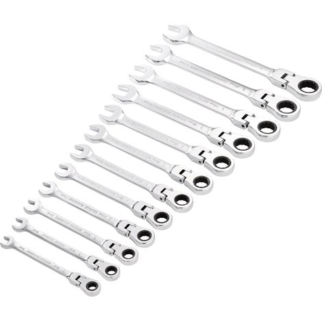 Draper 12-Piece Hi-Torq® Metric Flexible Head Ratchet Spanner Set with Combination Wrenches (Model 27733)