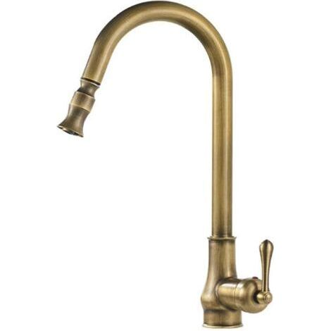 Küchenarmatur mit Ausziehbrause, schwenkbarer Brausekopf aus antikem Messing, Einlochmontage, Warm- und Kaltwasseranschluss FLITI (1/5)