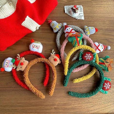 Lot de 6 serre-têtes de Noël pour adultes, ornements et peluche élan pour enfants, cadeau de fête. (1/5)