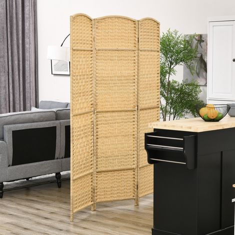 Homcom – Paravent intérieur pliable 3 panneaux en bois – Design bohème tissé – Dimensions 135x180 cm – Séparateur de pièce élégant