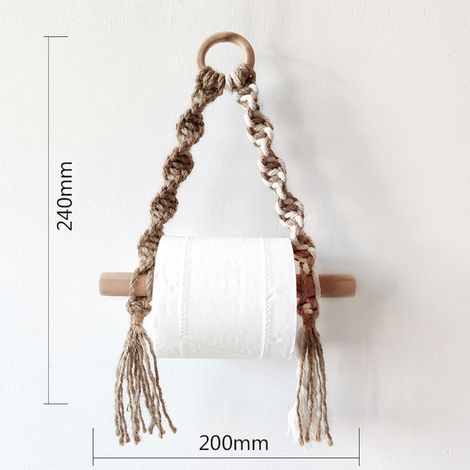 Porte-rouleau de papier toilette en macramé tissé, distributeur suspendu de papier hygiénique en jute pour salle de bain, accessoire de toilette à accrocher à la main (1/5)
