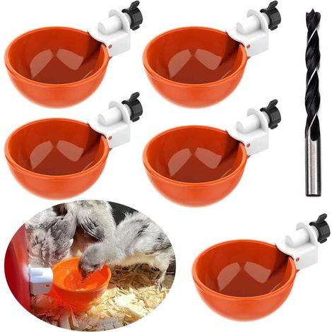 Tränke und Futterspender für Bauernhof und Hühnerstall, 5 Stück, Hühnertränke, automatisches Hühnertränke-Set, automatische Hühnertränke, geeignet für Vögel, Geflügel, Tauben, Hühner, Dose (1/5)