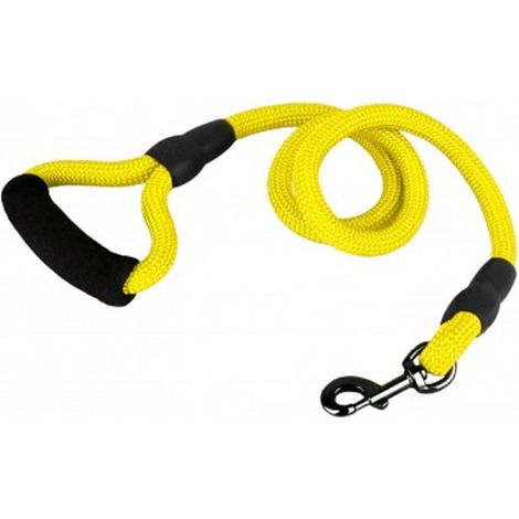 TrAdE Shop Traesio - Guinzaglio A Corda Nylon Cani Cane Taglia Media 120 Cm Con Moschettone Nero - Giallo