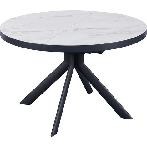 Tavolo da pranzo allungabile 4-6 persone in ceramica, MDF e metallo - Effetto marmo bianco e antracite - ZALYRA (1/5)