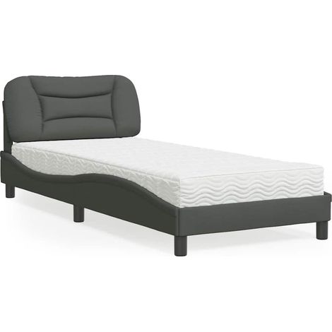 Lit avec matelas Hvar gris foncé 90x190 cm tissu (1/5)