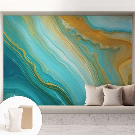 Papier peint intissé avec imprimé pour intérieur moderne application facile a motif - Colle incluse gratuite Vagues abstraites 208x146 cm (1/5)