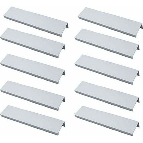 Lot de 10 Poignée Profil Poignée de Meuble Cuisine - Poignée Invisible Poignee de Meuble Brossé Poignée Meuble argent en Alliage d'Aluminium Entraxe 96mm