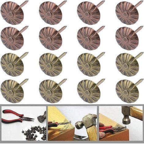 100 Pièces Clous de Tapissier Clous D'ameublement Pour Meubles D'ameublement Vintage Punaises Bronze Antique Tapisserie D'ameublement Clou, Pour Bois Meubles RembourréS Décor (1/5)
