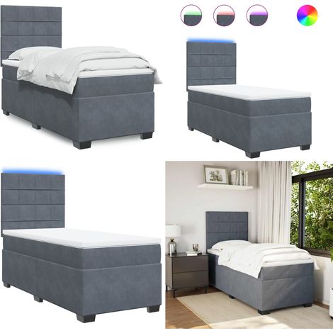 Boxspringbett mit Matratze Dunkelgrau 80x200 cm Samt - Samtmatratze - LED-Beleuchtung (1/5)