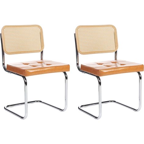 Lot de 2 Chaises de Salle à Manger Rétro Vintage en Similicuir Marron Ethete