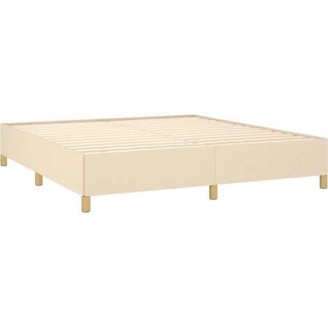 Décoshop26 – Cadre de lit à lattes 180x200 cm tissu crème – Pieds robustes – Lattes en contreplaqué pour soutien optimal – TDL0207256