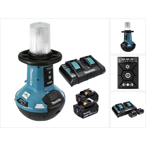 Makita DML 810 PT Akku LED Flächenlicht 18 / 36 V ( 2 x 18 V ) 5500 lm IP54 + 2x Akku 5,0 Ah + Doppelladegerät