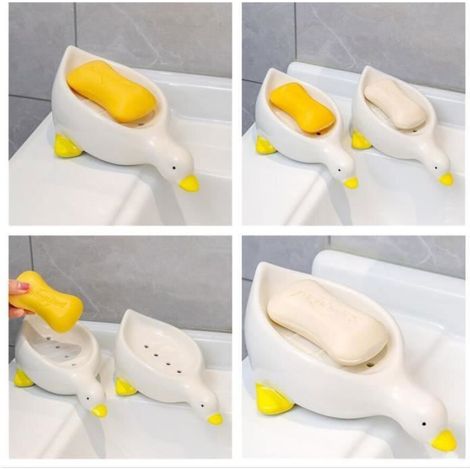 Boite Savon - Cramique - Canard - Design Autodrainant - Dimensions 20x8CM - Blanc blanc blanc PORTE SAVON (1/4)