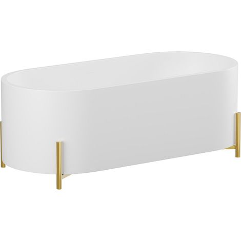 Vasca da bagno freestanding ovale bianca con piedini dorati 160 x 73,5 x 59 cm - ALONSA