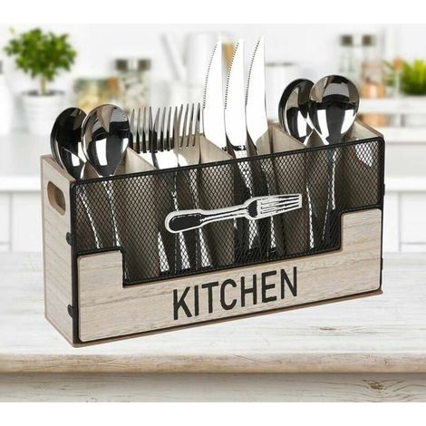 Porte-couverts en bois 4 compartiments rangement dcoratif pour ustensiles de cuisine idal pour couleurs multiples ABRI DE JARDIN (1/4)