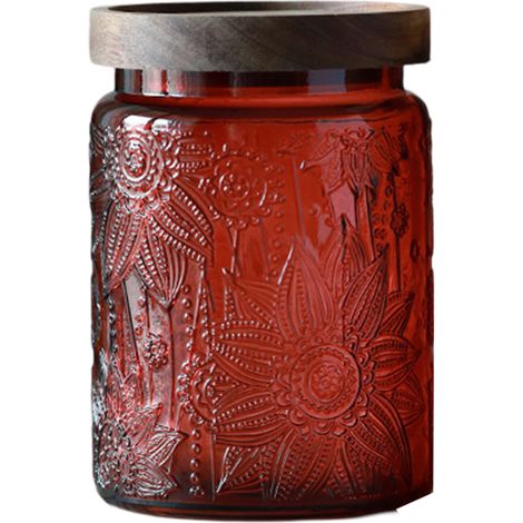 Bocal en verre, bonbonnière avec couvercle, bocal Mason coloré vintage pour la cuisine, bocal décoratif pour café, thé, bonbons et biscuits, joli bocal (1/5)