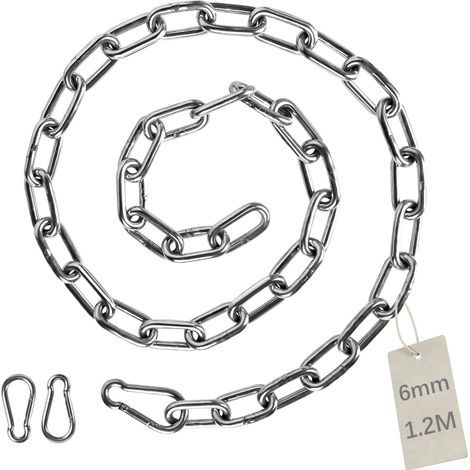 1,2M Chaîne en Acier Inoxydable φ6mm Chainette avec 2 Mousquetons, Promenade, Chaîne de Chien Chaîne De Séchage Robuste Charge Chaîne D'ancrage Chaîne Balançoire, Maximale de 400KG (1/5)