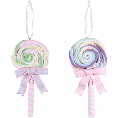 Decoro albero di Natale a lecca lecca con fiocco in pasta di resina colorata con fiocchetto da appendere, set da 10 pezzi, cm 7,5 x 15,5 H