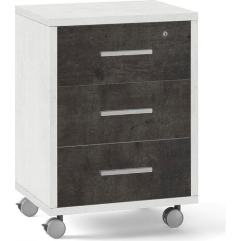 Cajonera con ruedas, 3 cajones 51L x 41P x h71 – Acabado Blanco Opaco y Negro Opaco – Sarmog