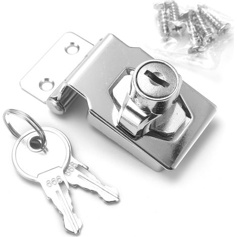 Serrure de porte loquet cadenas pour meuble avec clés loquet chromé fermeture garage serrure de sûreté (1/2)