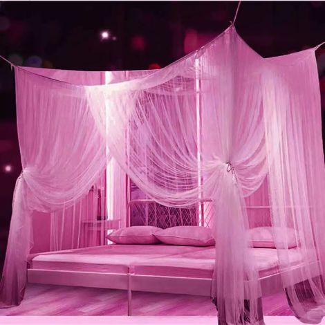 Moustiquaire lit double 4 portes à ouverture facile, tour de lit rectangulaire sans installation pour chambre, Composition : 190210240, Couleur : violet (1/5)