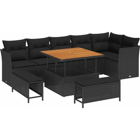 Maison Exclusive - Conjunto de sofás de jardín 9 pcs Negro ratán