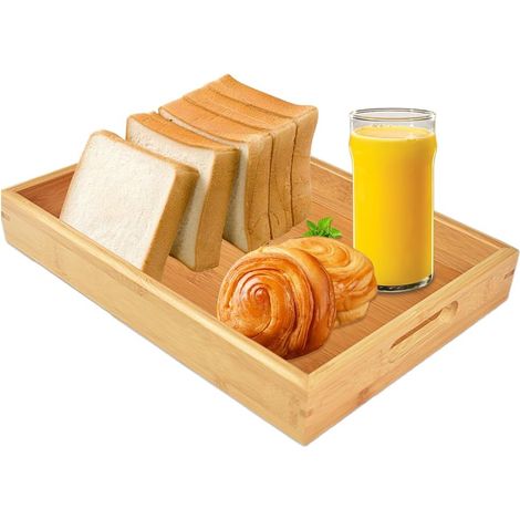 Bandeja rectangular de bambú y madera para servir: bandeja con asas para aperitivos o té. (1/5)