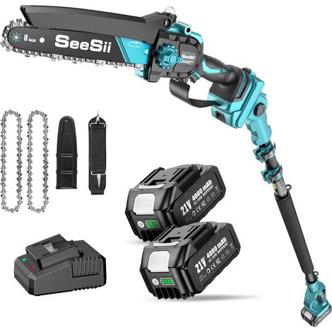 2-in-1 Pole Pruner for Branches - Garden  Mini Battery Chainsaw, Telescopic Chainsaw 8 Inches with 2 x 4000 mAh Batteries, Automatic Oil System (1/5)