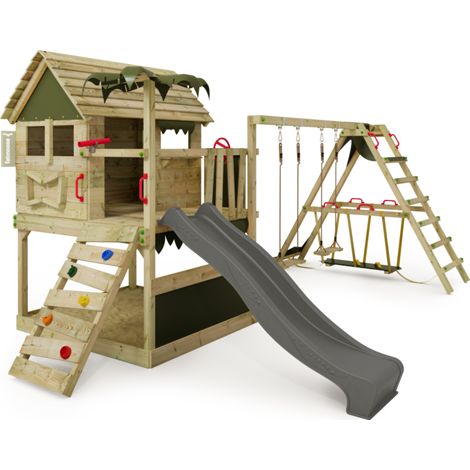 Fatmoose TikaTaka Town climbing frame with slide and surf extension in anthracite