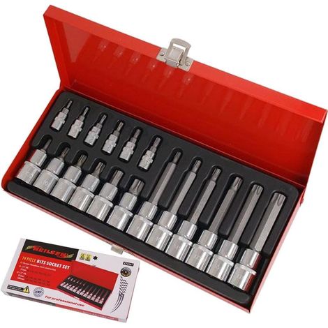 Neilsen 18pc Torx Bit Star Socket Set T8 - T60 Trx 1/2" 1/4" Drive Sockets (1/2)