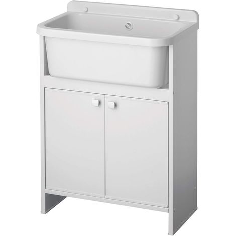Mobile Lavanderia in PVC 54x26x80 cm 2 Ante per Interno ed Esterno Forlani Clear Bianco (1/5)