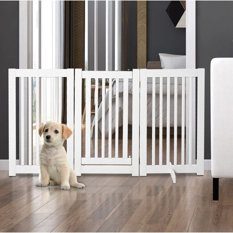 Barrière pour chien freestanding pliable et réglable 155 x 35,5 x 76 cm en MDF blanche DESVIAE (1/4)