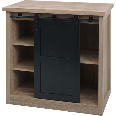 [JAMAIS UTILISÉ] Commode HHG-119, armoire étagère, porte coulissante 5 compartiments de rangement, aspect bois métal industriel 84x80x40cm, naturel