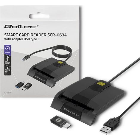 Lettore di tessere identificative con chip intelligente Qoltec SCR-0634  Adattatore USB 2.0 + USB-C (1/5)