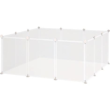 Enclos parc modulable pour petits animaux 12 panneaux pour chiot, cochon 105 x 105 x 45 cm blanc. Cette cage pour rongeurs et petits animaux est conçue avec des matériaux de haute qualité, offrant ... (1/5)