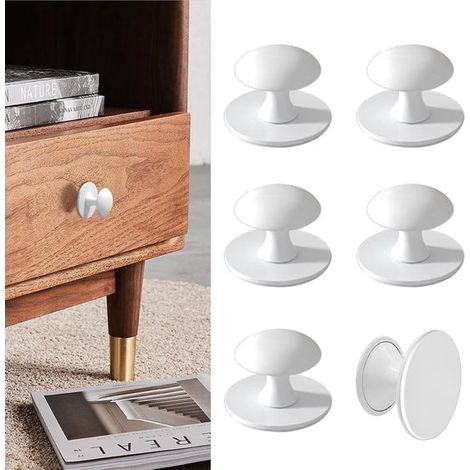 Boutons de meuble autocollants - faciles à coller - lot de 6 - blancs - acier inoxydable blanc (1/5)