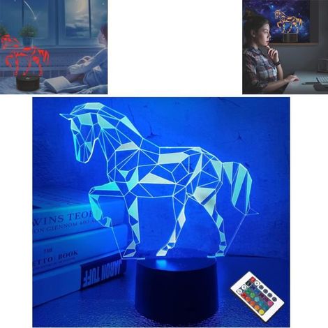 3D-Illusions-Nachtlicht für Kinder mit Pferdemotiv – Nachttischlampe mit 16 Farben und Fernbedienung – Das perfekte Geschenk (1/4)