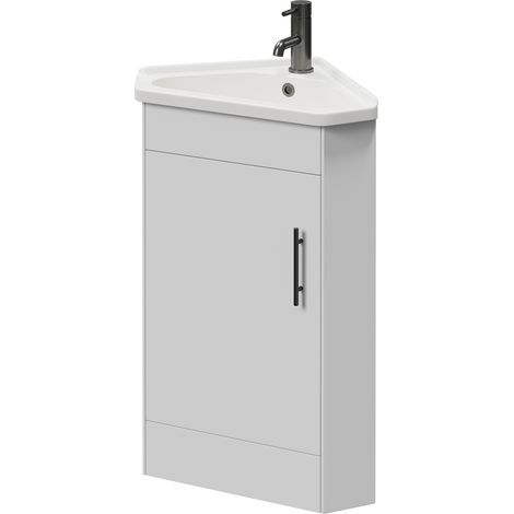 Alexander James Gloss White 580mm Single Door Corner Vanity Unit - 550mm - Gunmetal Grey 96mm Bar Handle
