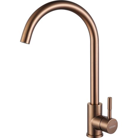 Grifo De Cocina - Acero Inoxidable - Boca Giratoria 360° - Cartucho Cerámico 35 mm - Ahorro De Agua 30% - Dorado Rosa - 1 Unidad