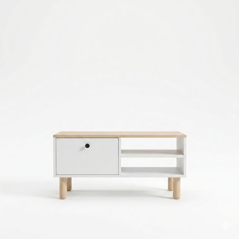 Tavolino in legno "Aris" - 90 x 38,8 x 60 cm - Rovere Saphir / Bianco (1/5)